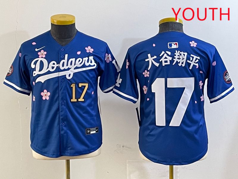 Youth Los Angeles Dodgers 17 Ohtani Blue Sakura Edition 2025 Nike MLB Jersey style 17